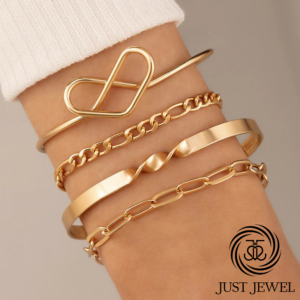 Gold Toned and Gold-Plated Contemporary Stackable Bracelet (Pack of 4) One Size