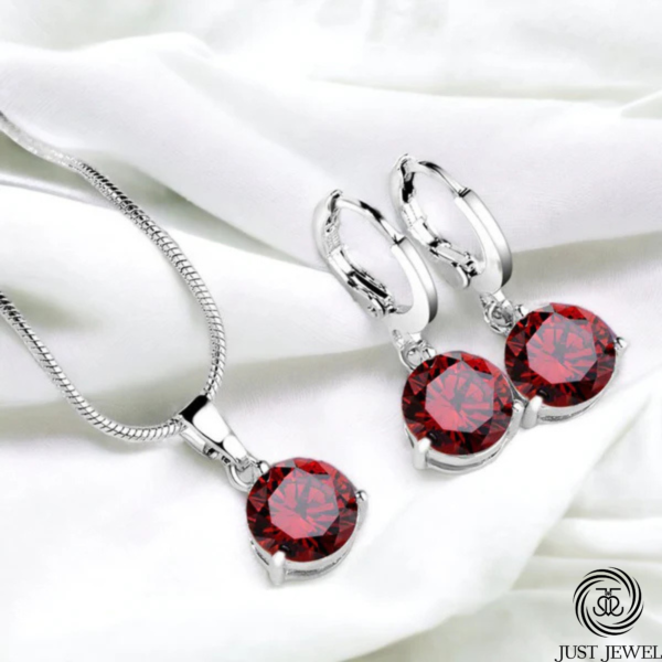 Silver Plated Red CZ Stone-Studded Anti Tarnish Pendant Set