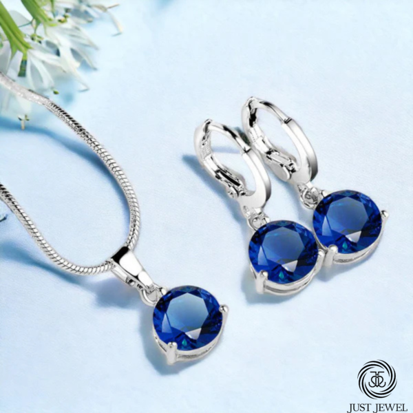 Silver Plated Blue CZ Stone-Studded Anti Tarnish Pendant Set