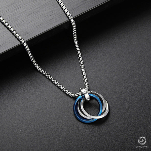 Triple Rings Blue Circular Pendant For Men & Women (Blue)