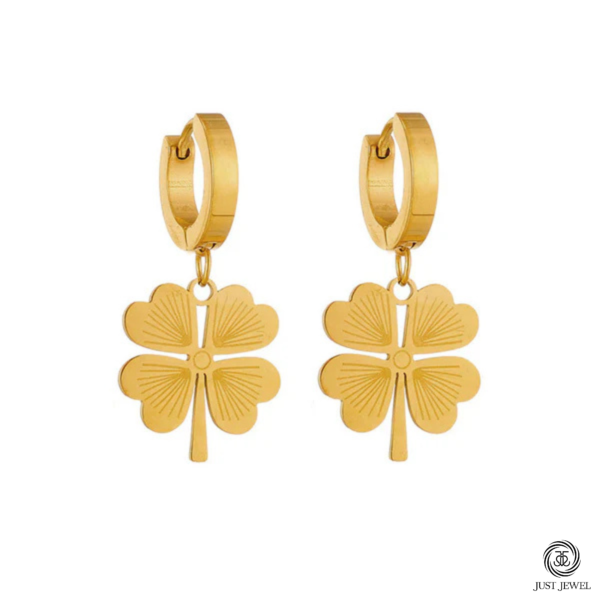 Clover Themed Drop Earrings Gold by Just Jewel