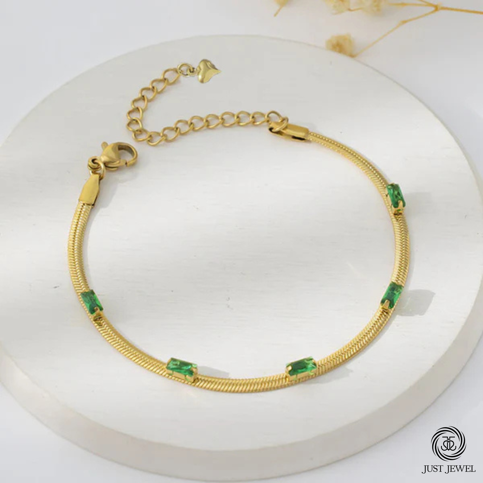 Snake Chain Green Emerald Studded Wraparound Bracelet By Just Jewel