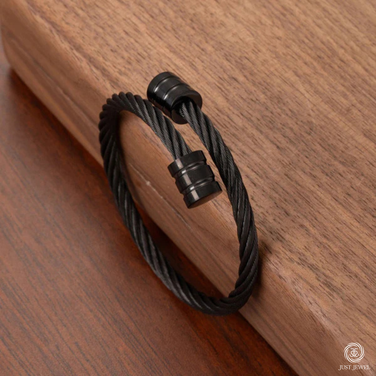 Black Silver Plated Stainless Steel Anti Tarnish Rope Design Cuff Bracelet For Men