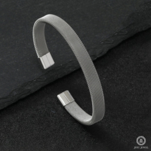 Silver Plated Stainless Steel Anti Tarnish Mesh Statement Cuff Bracelet For Women & Men