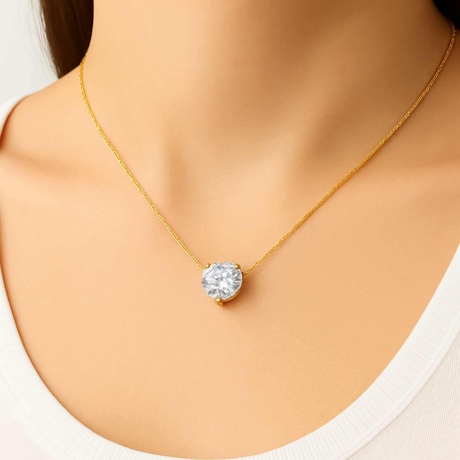 Dazzel Solitaire Gold-Plated Pendant Necklace By Just Jewel