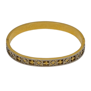 Regalia Lattice Bangle – Dual-Tone Openwork in 18K Gold & Silver Finish