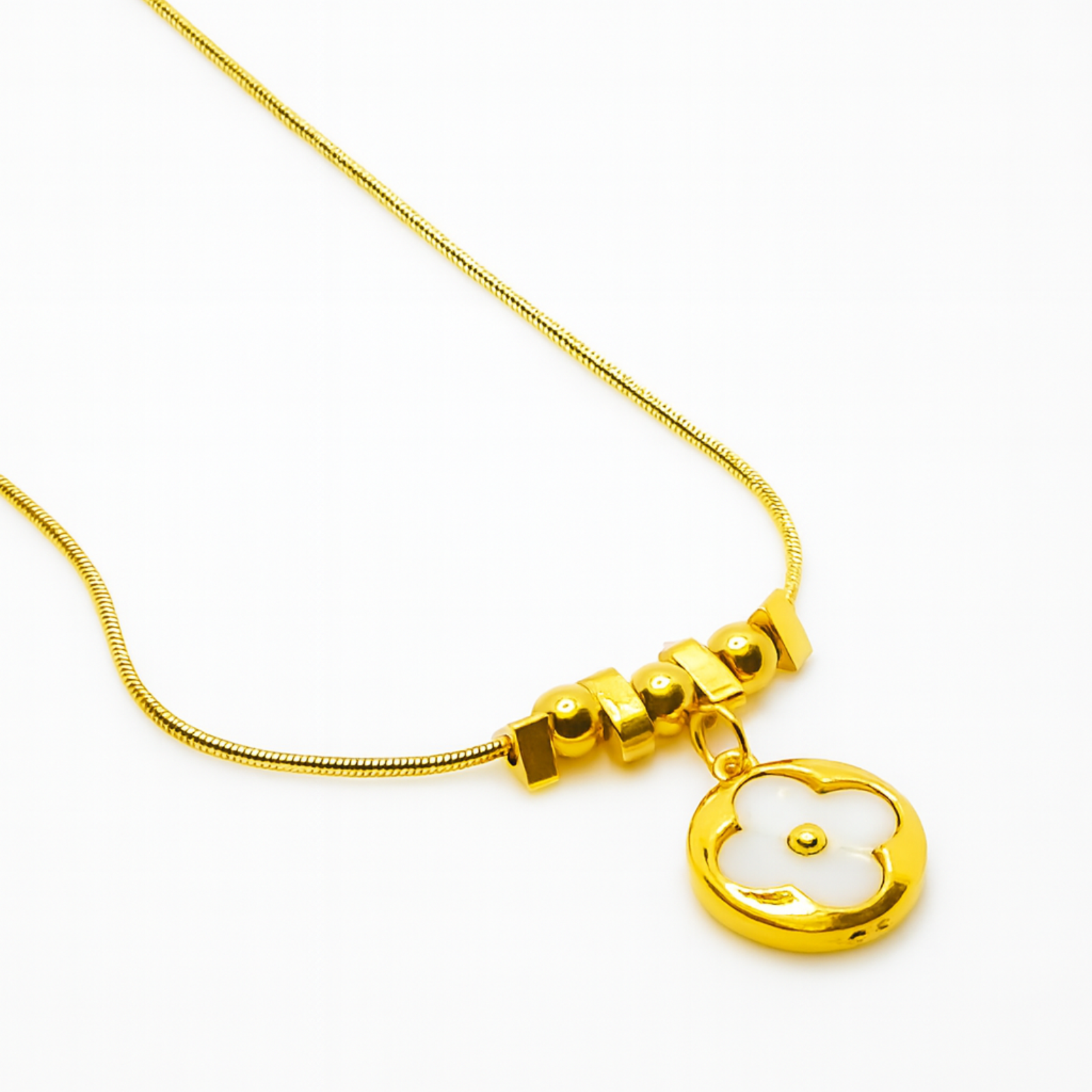 Elegant Necklace with White Clover Pendant By Just Jewel