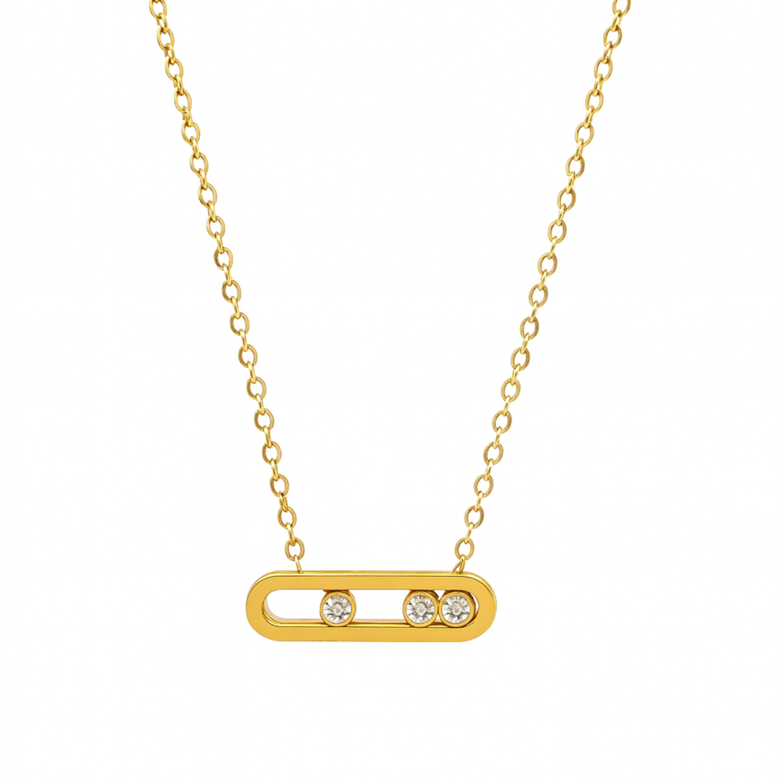 Elegant Gold Bar Necklace with Triple Crystal Accents