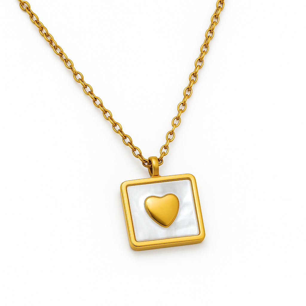 Elegant Gold Heart Square Pendant Necklace By Just Jewel
