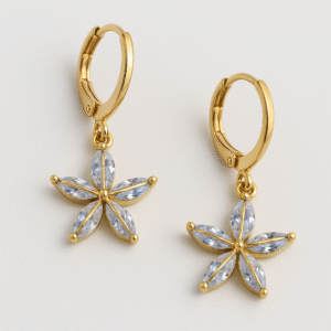 Gold-Plated Starfish Floral Drop Earrings with Crystal Accents By Just Jewel