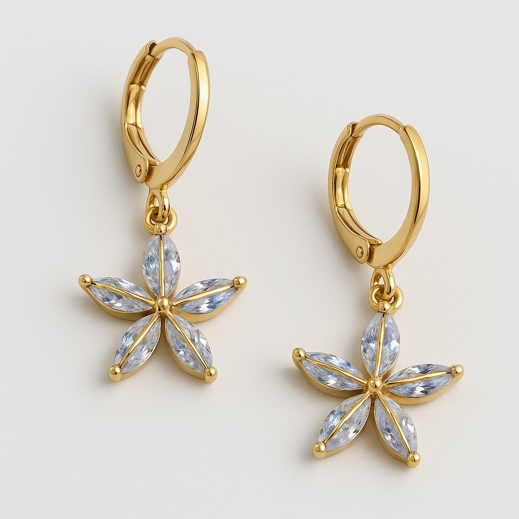 Gold-Plated Starfish Floral Drop Earrings with Crystal Accents By Just Jewel