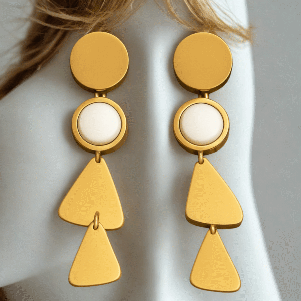 Geometric Gold Dangle Earrings - Image 2