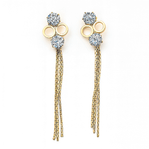 Elegant Gold Tassel Earrings with Blue Crystals By Just Jewel