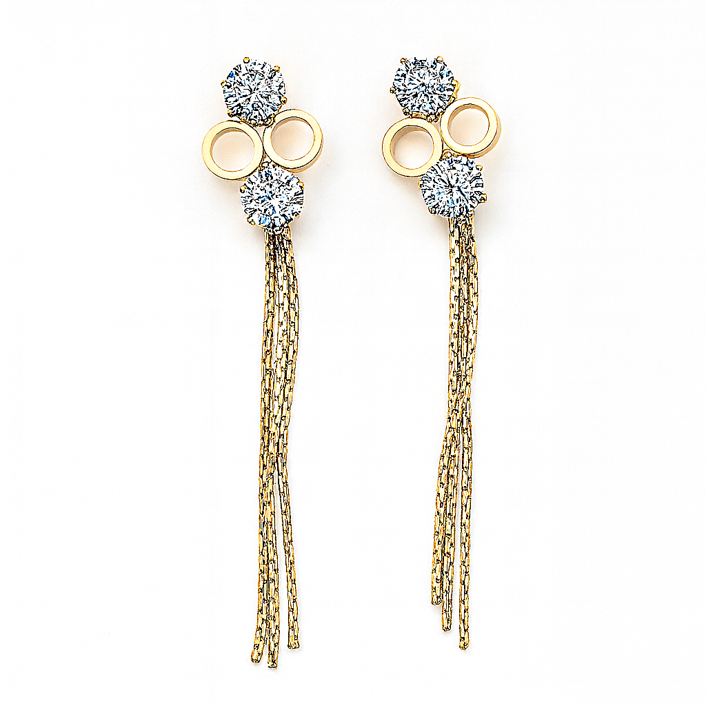 Elegant Gold Tassel Earrings with Blue Crystals