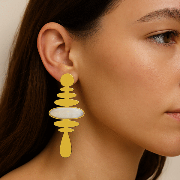 Aurora Cascade Earrings – Gold & Mother-of-Pearl Statement Dangles By Just Jewel - Image 2