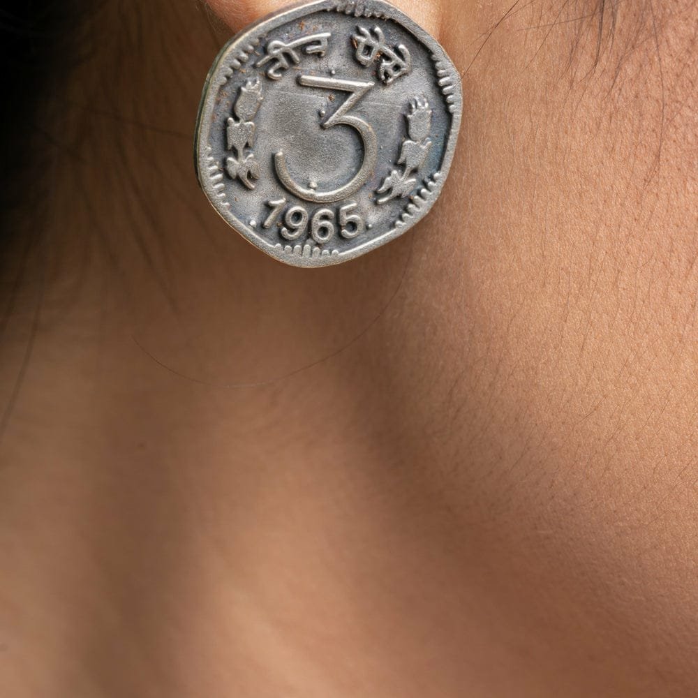 1965 Indian Three Paise Coin Earrings - Image 2
