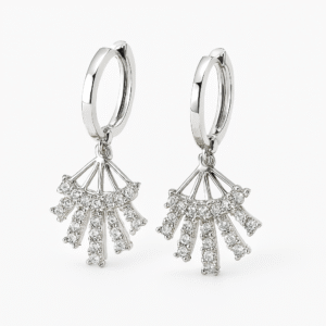 Fan Cascade Diamond Drop - White Gold Finish Earrings By Just Jewel