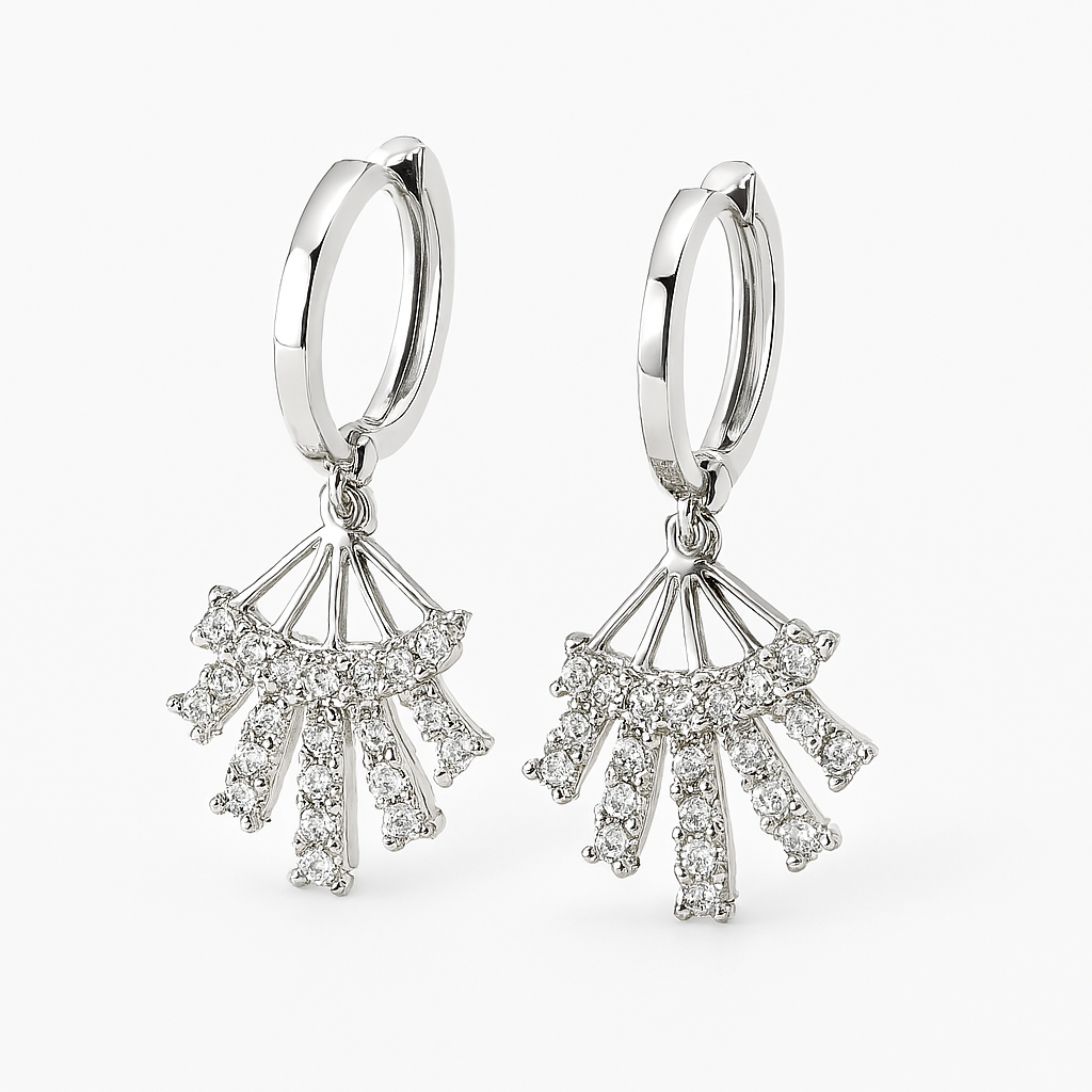 Fan Cascade Diamond Drop - White Gold Finish Earrings By Just Jewel