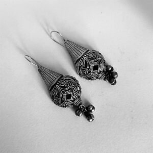 Antique Oxidized Silver Jhumka – Handcrafted Floral Dome Earrings