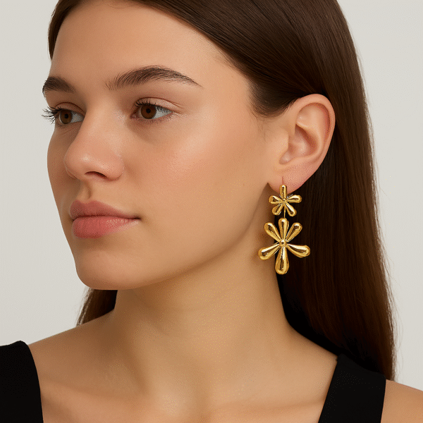 Golden Bloom Double Daisy Earrings By Just Jewel - Image 2