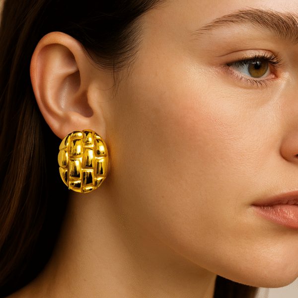 Woven Luxe Gold Oval Earrings - Image 2