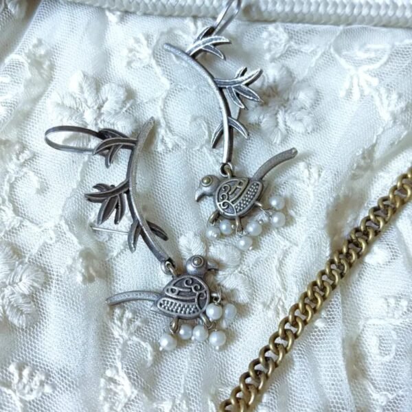 Silver Songbird Vine Earrings - Image 2