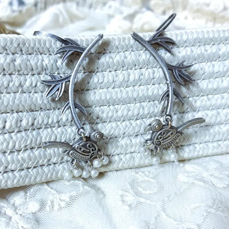 Silver Songbird Vine Earrings