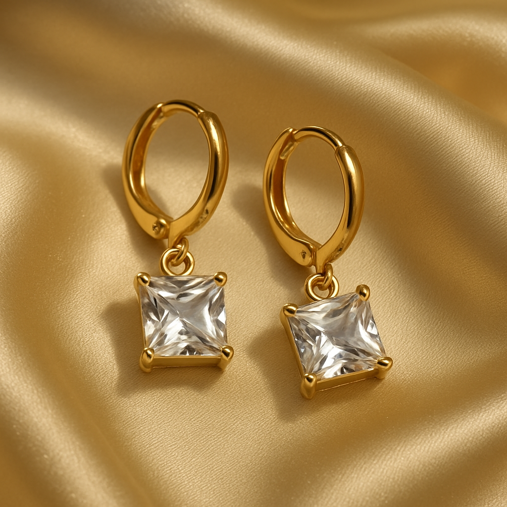 Radiant Square-Cut Gold-Plated Earrings By Just Jewel