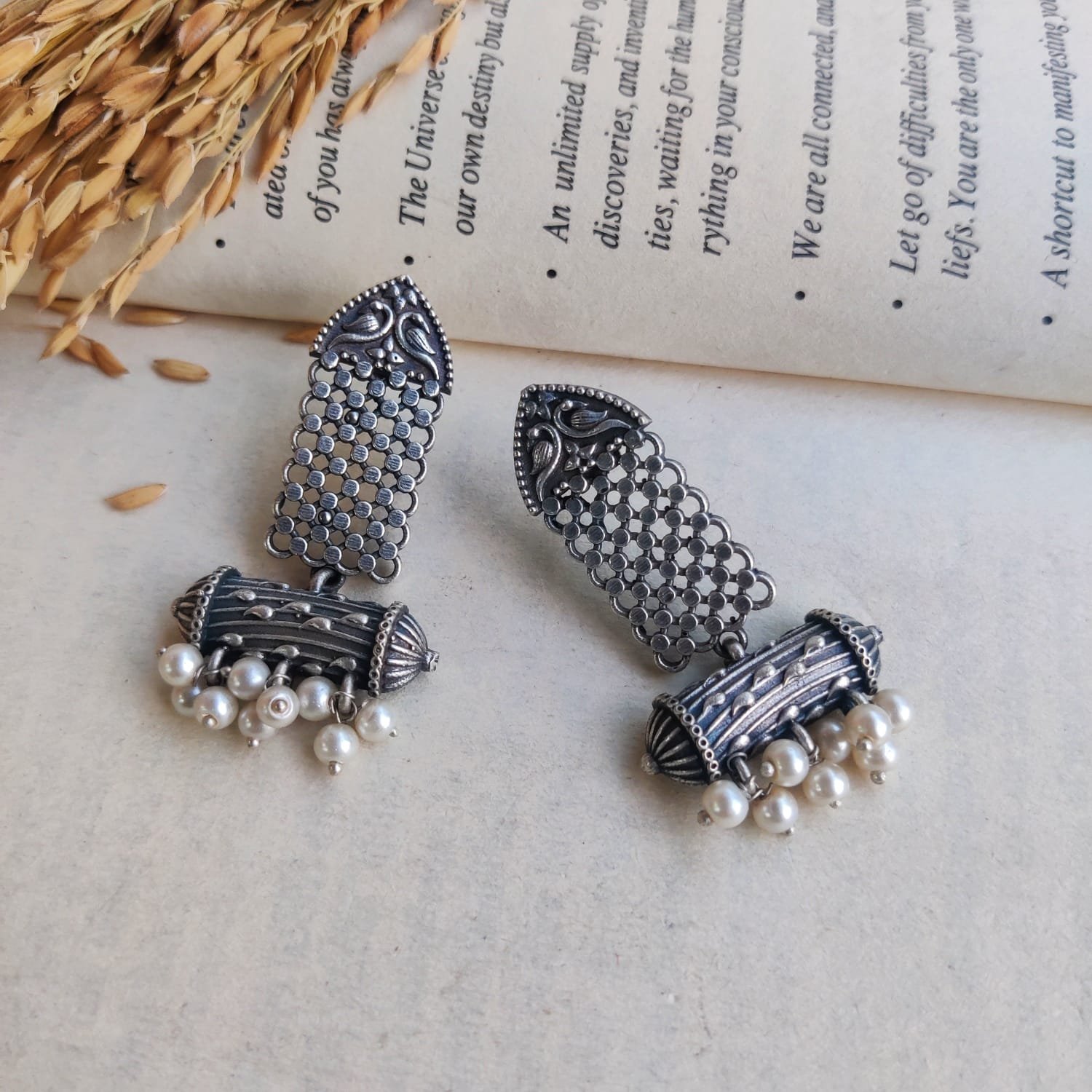 "Rajsi Kalika" Oxidized Silver Earrings