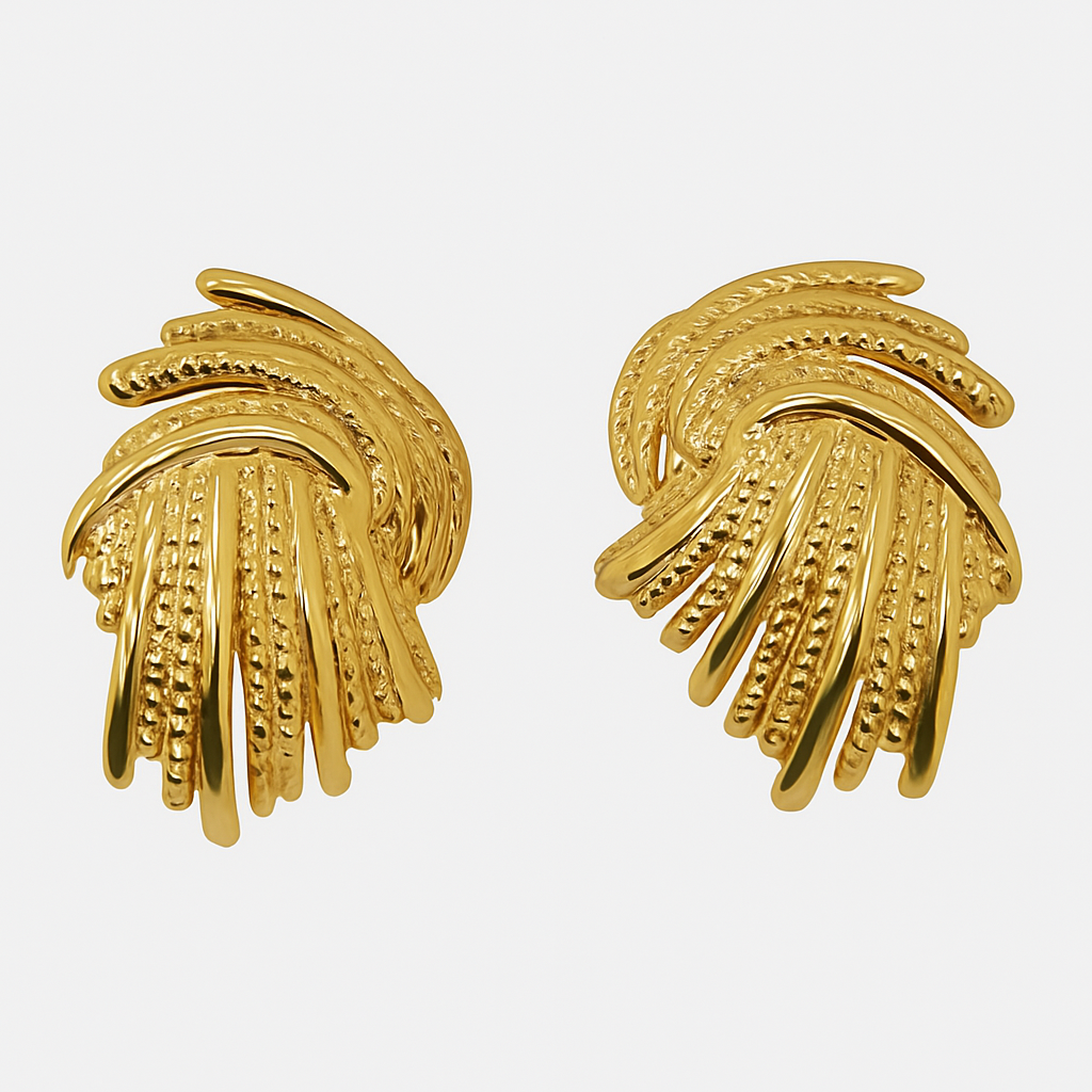 Golden Palm Leaf Textured Earrings