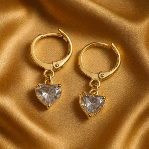 Golden Heart-Cut Crystal Earrings By Just Jewel