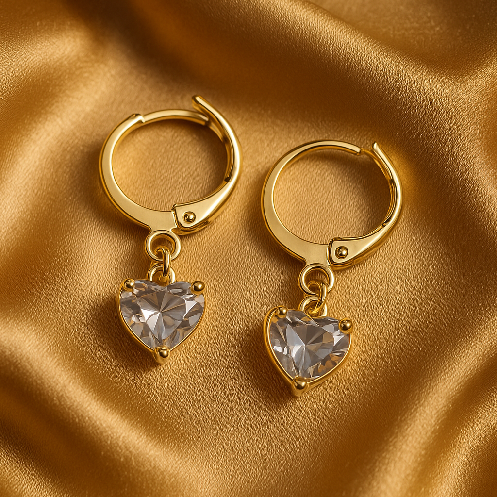 Golden Heart-Cut Crystal Earrings By Just Jewel