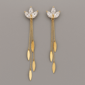 Elegant Gold Drop Earrings with Crystal Leaf Accents By Just Jewel