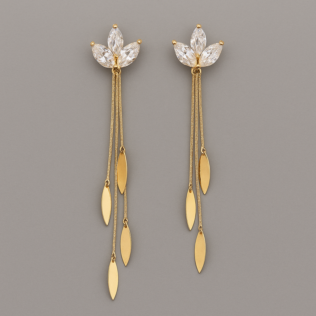 Elegant Gold Drop Earrings with Crystal Leaf Accents By Just Jewel
