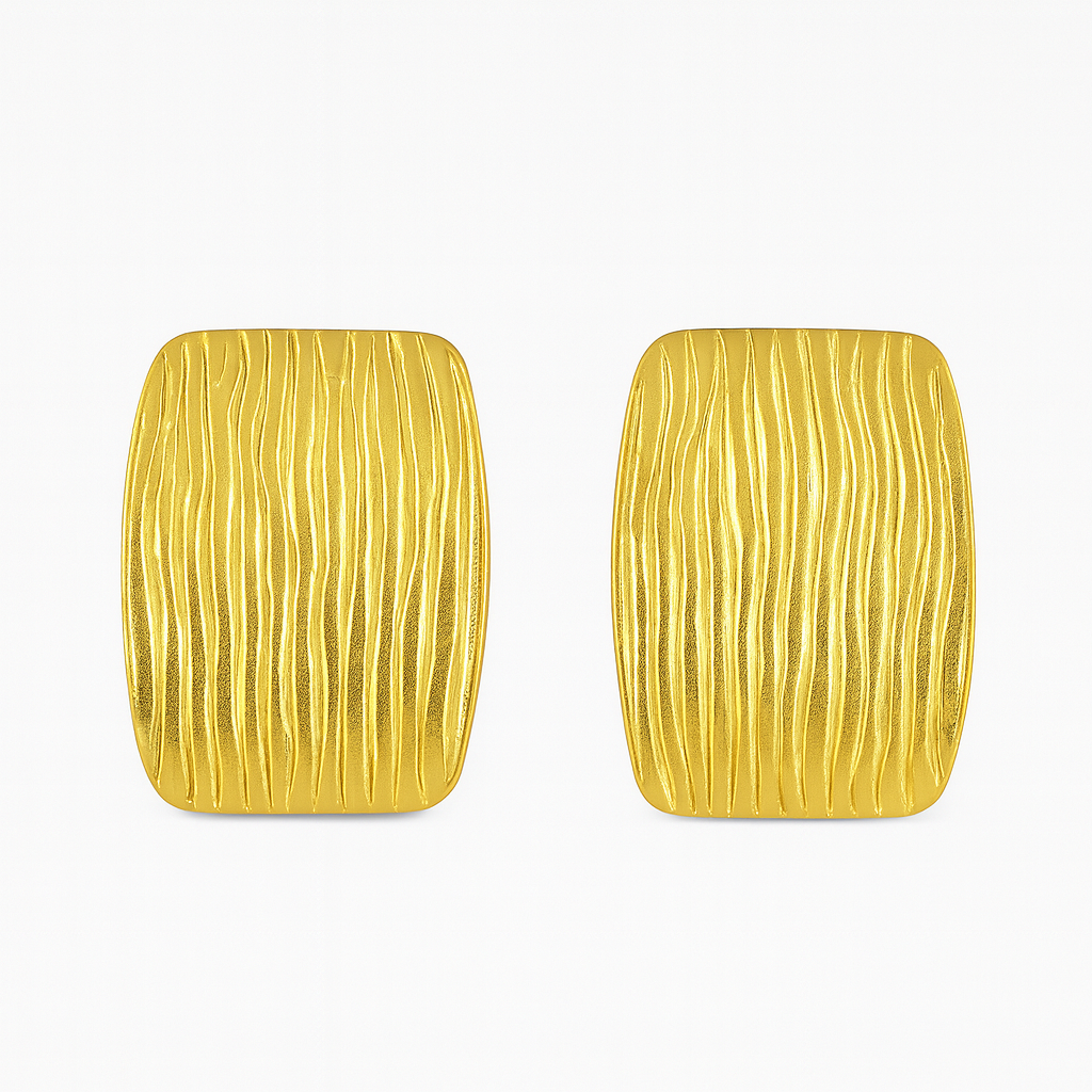 Golden Wave Textured Rectangle Earrings
