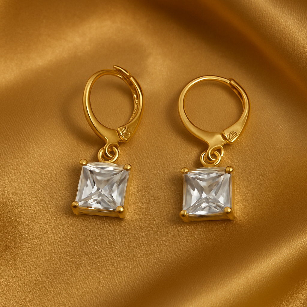 Elegant Square-Cut Gold-Plated Earrings By Just Jewel