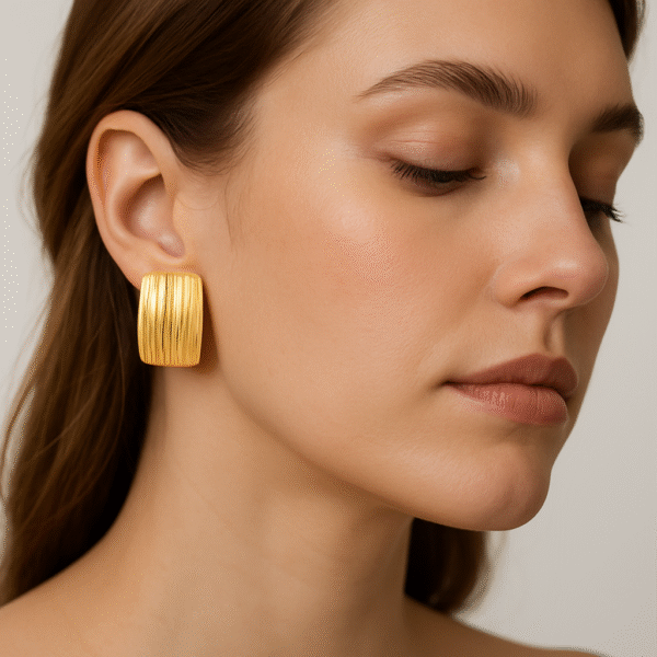 Golden Wave Textured Rectangle Earrings - Image 2