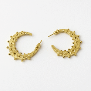 Regal Crescent Hoop Earrings – Gold Filigree & Beadwork