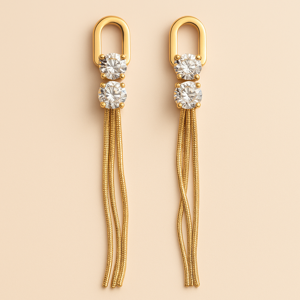 Elegant Dual Stone Tassel Earrings By Just Jewel