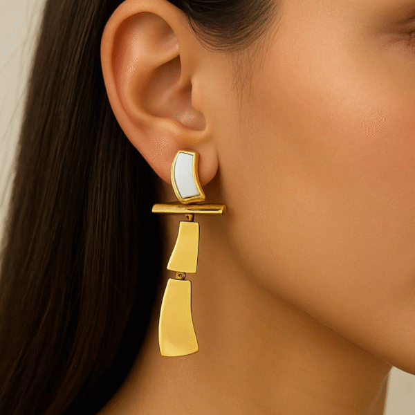 Premium Gold & Mother of Pearl Floral Drop Earrings By Just Jewel - Image 2