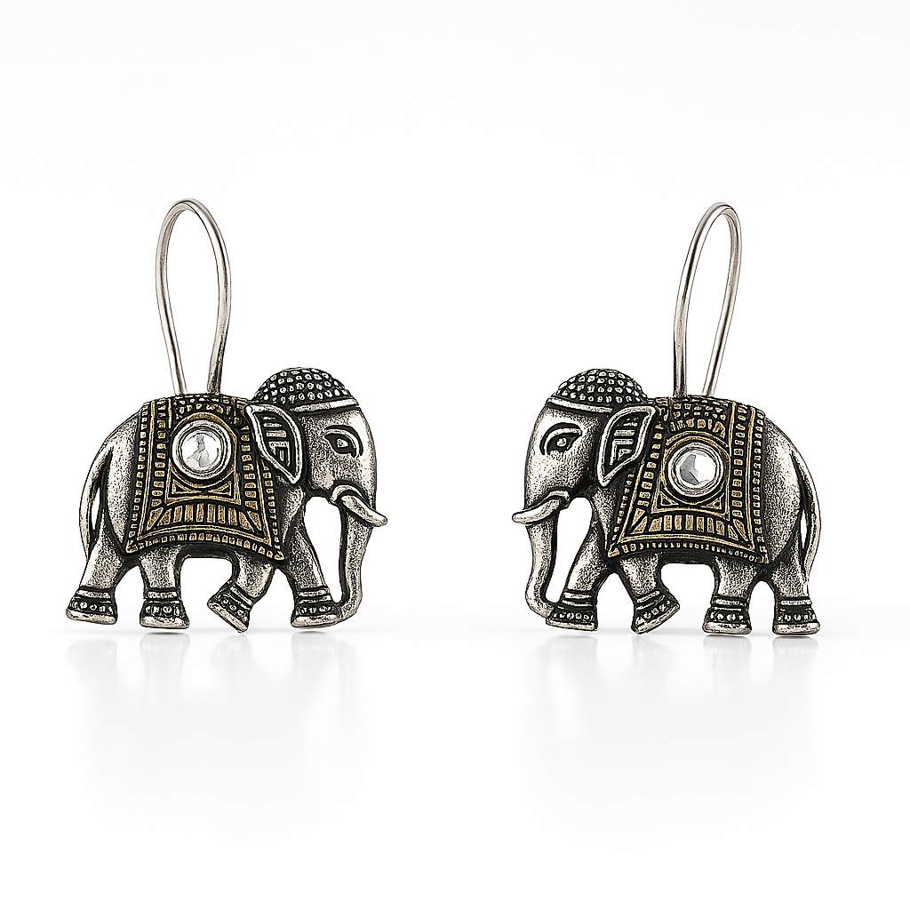Oxidised Silver Elephant Earrings for Women – Lightweight Dangle Design