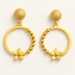 Golden Floral Hoop Earrings with Beaded Detailing By Just Jewel