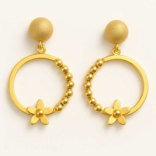 Golden Floral Hoop Earrings with Beaded Detailing By Just Jewel