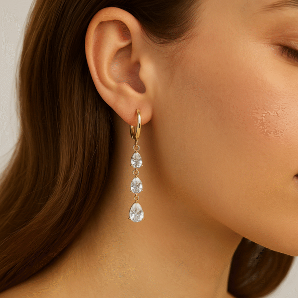 Elegant Triple Teardrop Cubic Zirconia Drop Earring By Just Jewel - Image 2