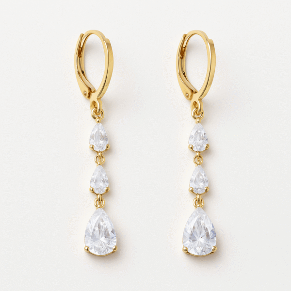 Elegant Triple Teardrop Cubic Zirconia Drop Earring By Just Jewel