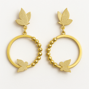 Golden Butterfly Hoop Earrings with Beaded Detailing By Just Jewel