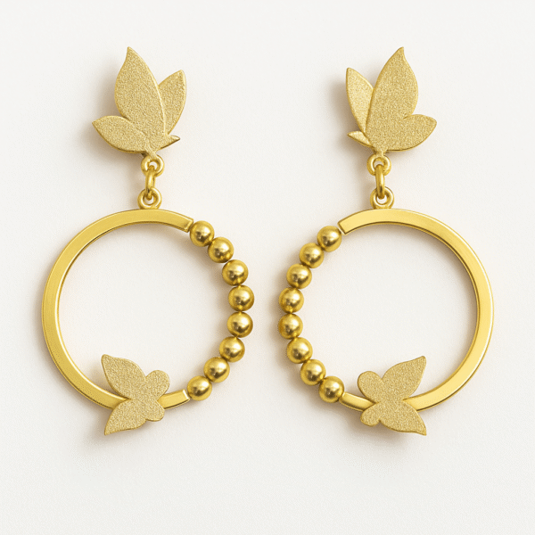 Golden Butterfly Hoop Earrings with Beaded Detailing By Just Jewel