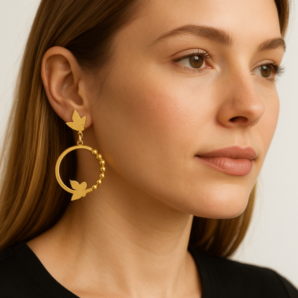 Golden Butterfly Hoop Earrings with Beaded Detailing By Just Jewel - Image 2
