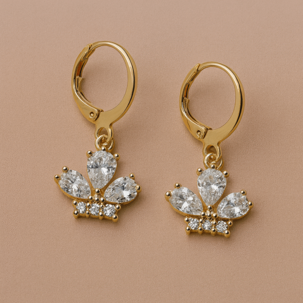 Golden Hoop Butterfly Earrings with Clear Teardrop Crystals By Just Jewel