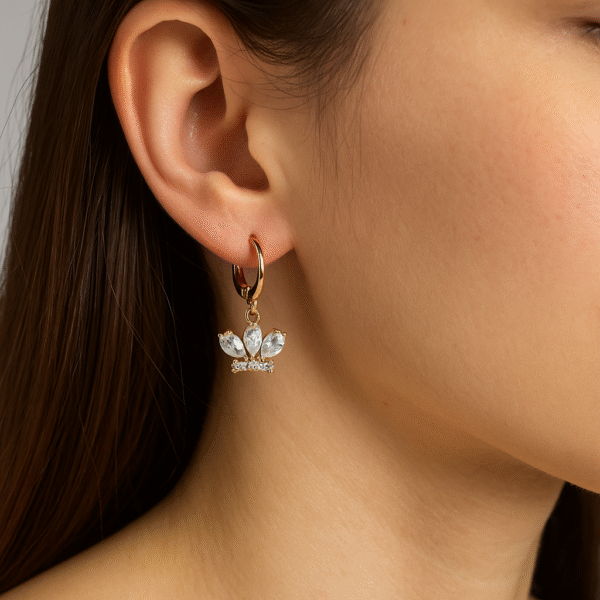 Golden Hoop Butterfly Earrings with Clear Teardrop Crystals By Just Jewel - Image 2